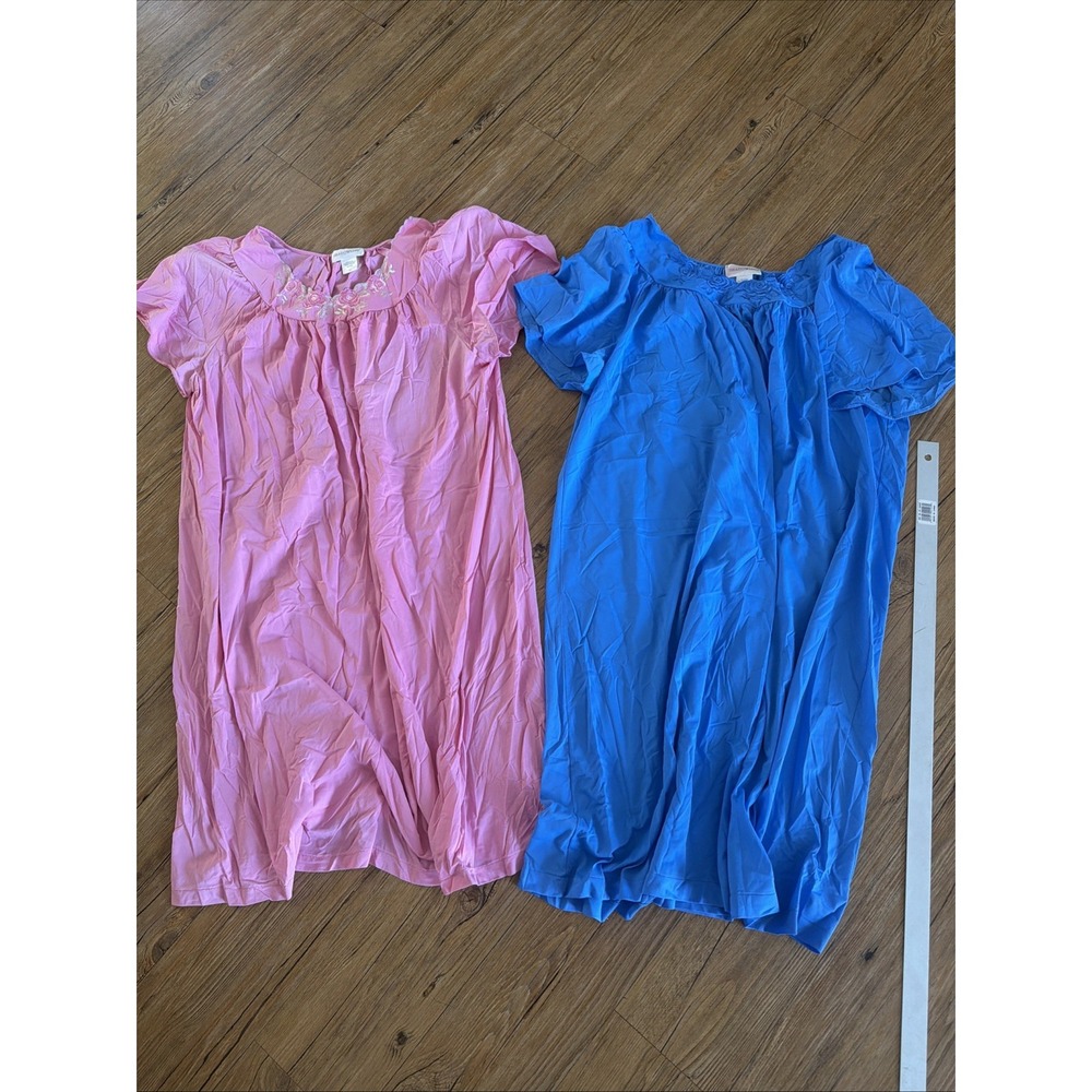 vintage shadowline nightgown Lot Of Two Size 1X Blue Pink Long Lingerie Elegant